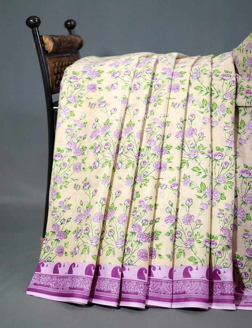 Block Print Baby Lime Yellow Coloured Mulmul Cotton Saree By Gayathri Reddy Designer Studio | Swadesiicart