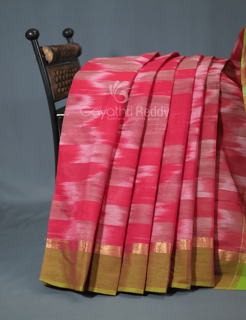 Dual Shades of Peach Pink Mangalagiri Ikkat Cotton Saree By Gayathri Reddy Designer Studio | Swadesiicart