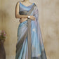 Anaita Dark Grey Fancy Fabric With Digital Print Saree With Blouse