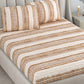 DREAM WEAVERZ Beige & Brown Striped Pure Cotton 220 TC King Bedsheet With 2 Pillow Covers - Swadesiicart