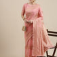 Saree Mall Pink Floral Linen Blend Banarasi Saree | Swadesiicart