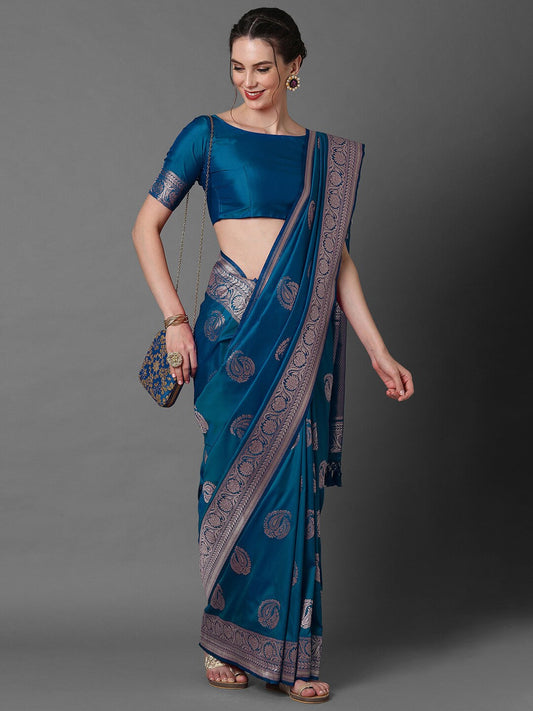 Mitera Ethnic Motifs Woven Design Zari Silk Blend Banarasi Saree | Swadesiicart