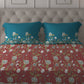 MYTRIDENT Maroon White Floral Pure Cotton 144 TC Queen Bedsheet With 2 Pillow Covers - Swadesiicart