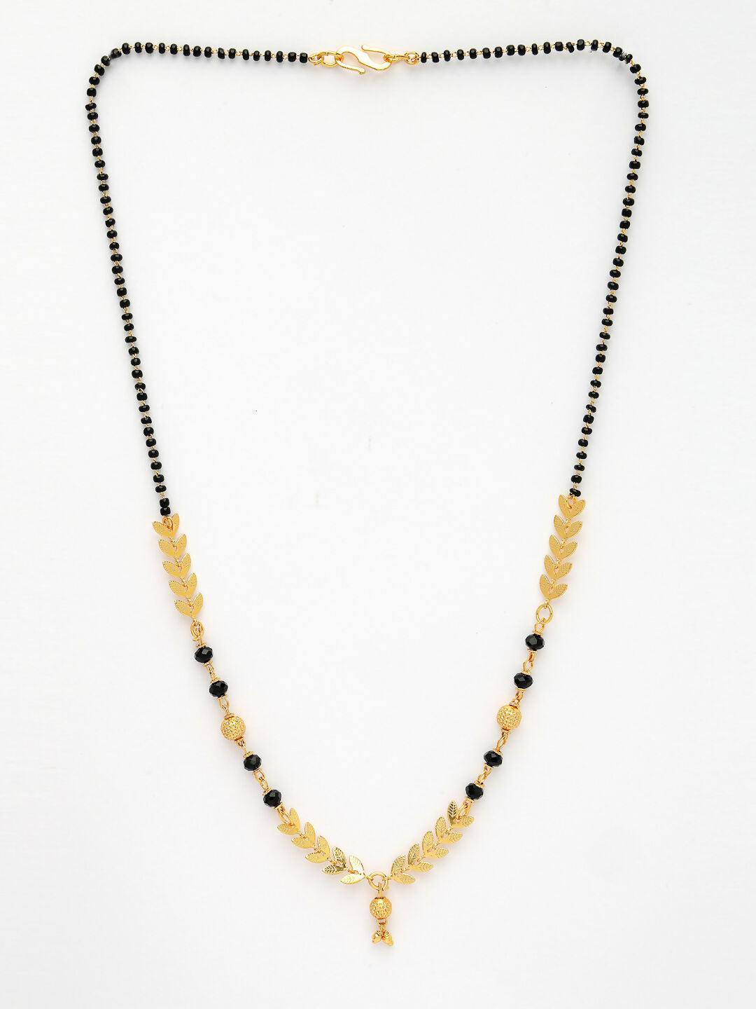 NVR Women's Short Mangalsutra Designs Gold-Polished & Black Beaded Mangalsutra - Swadesiicart