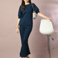 Myshka Women's Blue Solid Boat Neck Party Top With Trousers Co-ord set - Swadesiicart