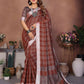 Aastha Fashion Brown Linen Weaving Saree