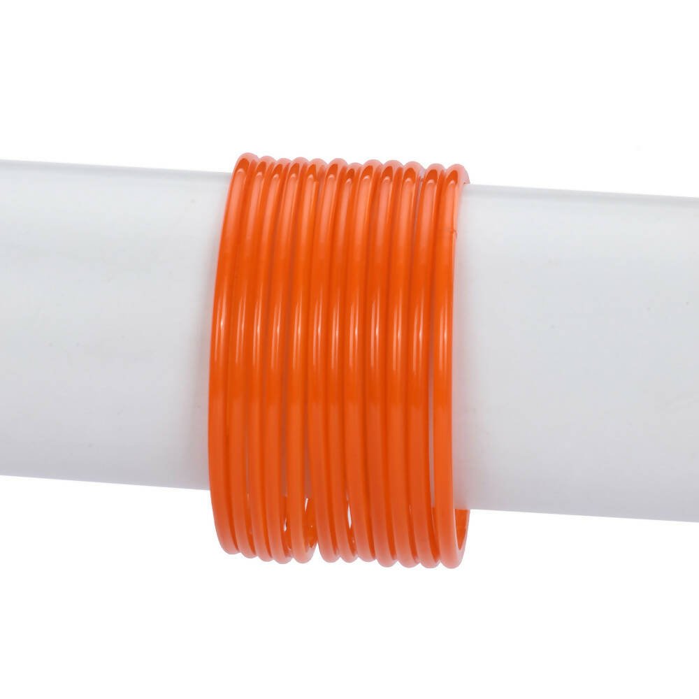 Afast Shining Orange Glass Party, Wedding, Daily Use Bangle Set, Pack Of 12 - Swadesiicart