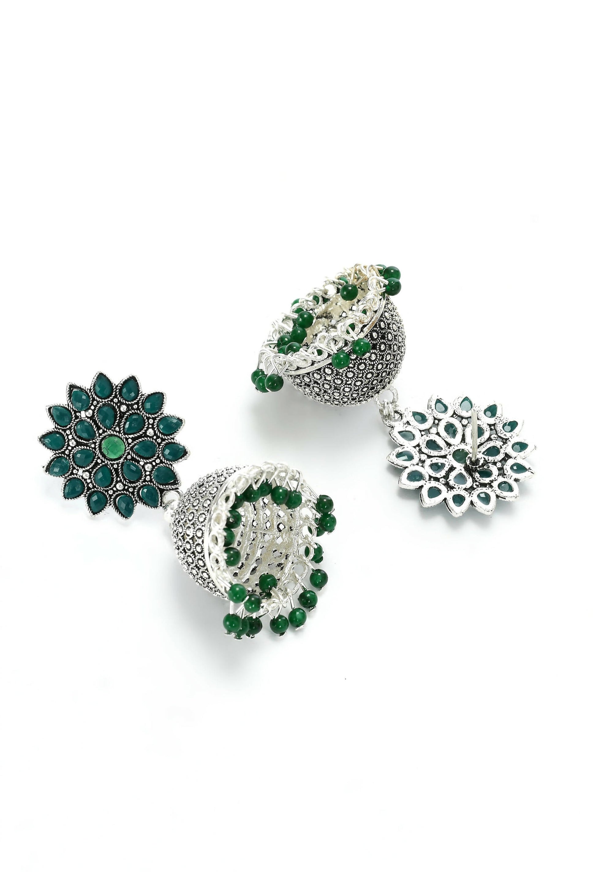 Mominos Fashion Joharkamal Kundan work Jhumka with Green Beads - Swadesiicart