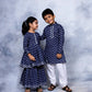 Ahalyaa Boys Navy Blue Pure Cotton Digital Print Kids Kurta Churidar Set | Swadesiicart