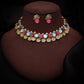 Tehzeeb Creations Sky Blue & Pink Colour Gold-Polished Stone Jewellery Choker Necklace Set With Matching Pair of Stud Earrings - Swadesiicart
