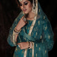 Myra Dark Firozi Net Embroidered Sharara Suit | Swadesiicart