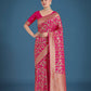 Monjolika Fashion Banarasi Silk Rani Pink Zaal Pattern Traditional Saree | Swadesiicart