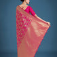 Monjolika Fashion Banarasi Silk Rani Pink Zaal Pattern Traditional Saree | Swadesiicart