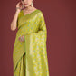 Monjolika Fashion Banarasi Silk Parrot Green Zaal Pattern Traditional Saree | Swadesiicart