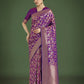Monjolika Fashion Banarasi Silk Purple Zaal Pattern Traditional Saree | Swadesiicart
