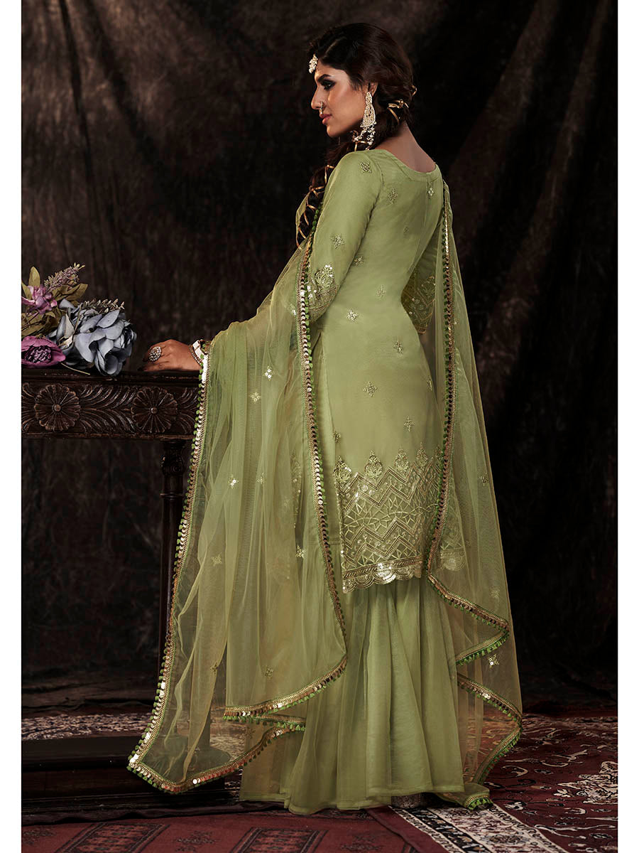 Myra Parrot Net Embroidered Sharara Suit | Swadesiicart
