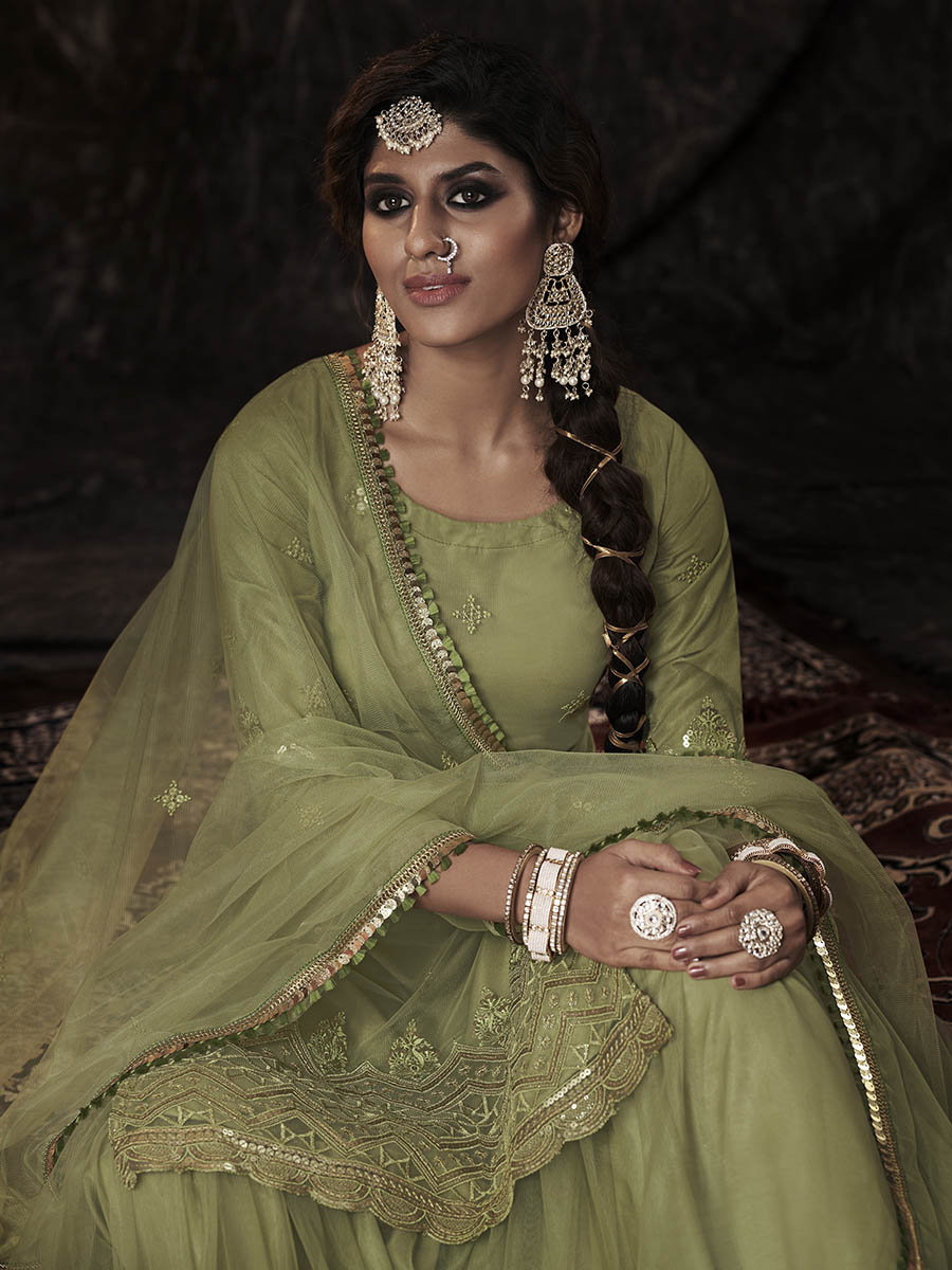 Myra Parrot Net Embroidered Sharara Suit | Swadesiicart
