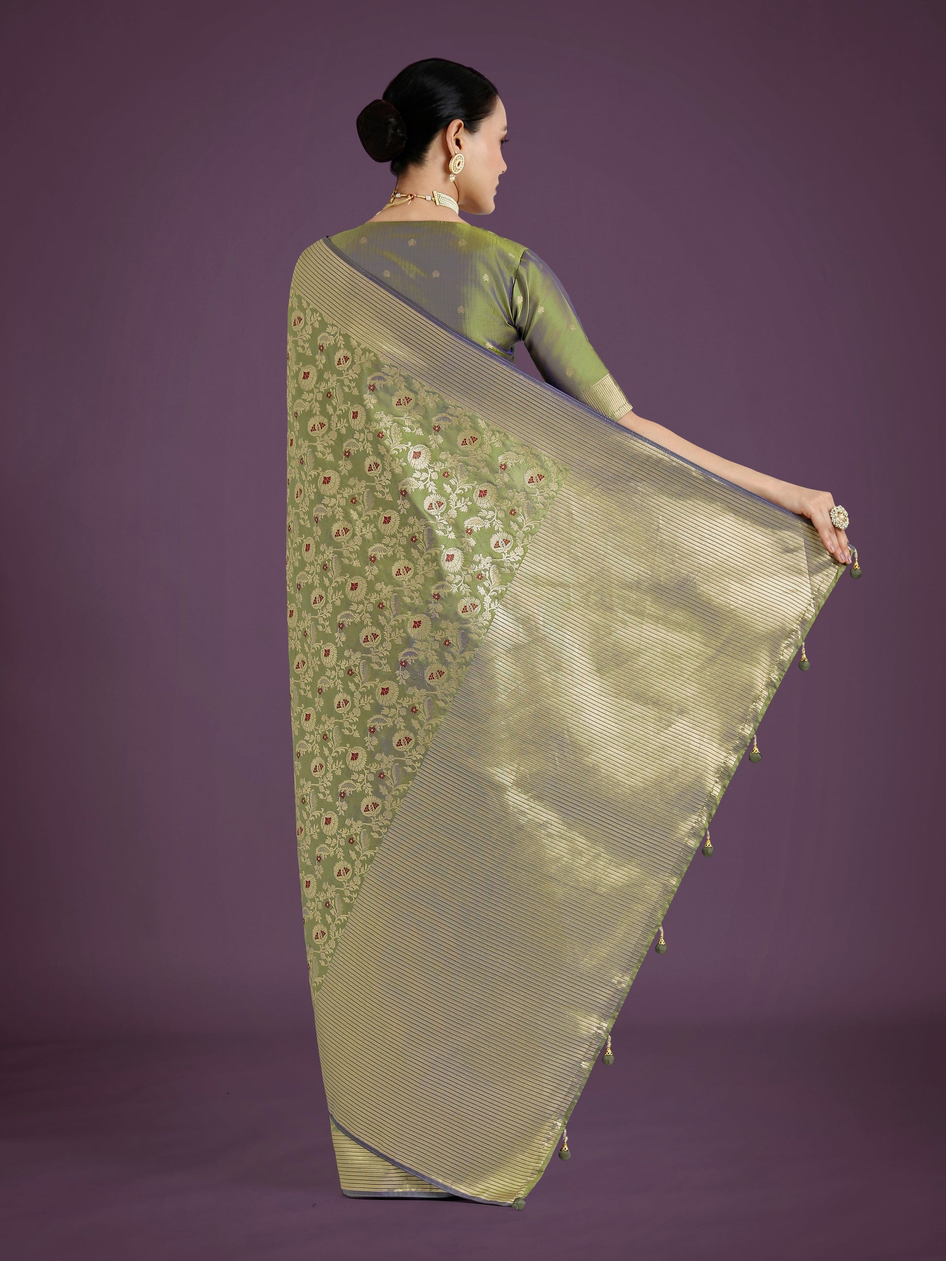 Monjolika Fashion Banarasi Silk Olive Zaal Pattern Traditional Saree | Swadesiicart
