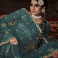 Myra Beautiful Dark Firozi Net Embroidered Sharara Suit | Swadesiicart
