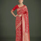 Monjolika Fashion Banarasi Silk Red Zaal Pattern Traditional Saree | Swadesiicart