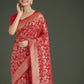 Monjolika Fashion Banarasi Silk Red Zaal Pattern Traditional Saree | Swadesiicart