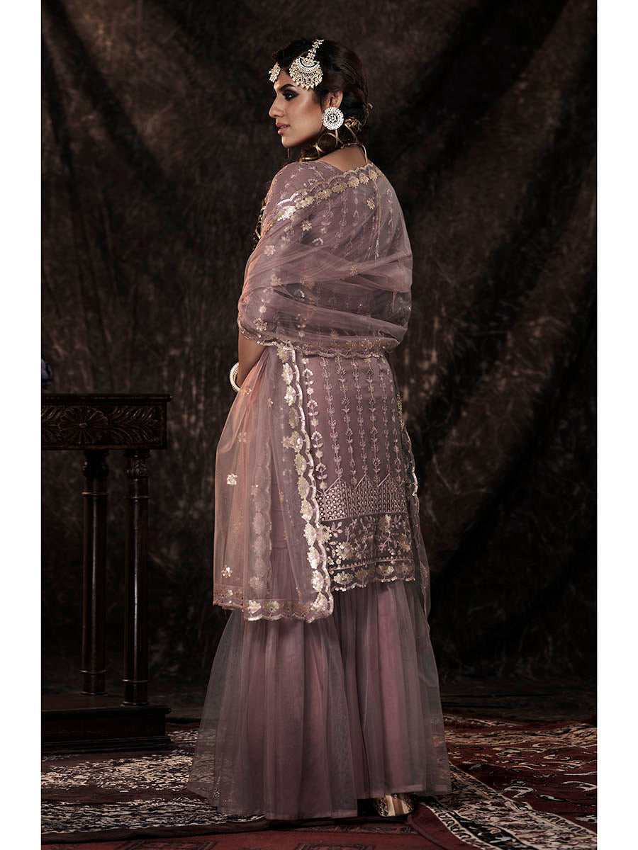 Myra Lilac Net Embroidered Sharara Suit | Swadesiicart