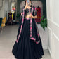 Lorenvalley Black Georgette Plain with Sequins and Thread Embroidery Work Belt Lehenga Choli with Dupatta | Swadesiicart