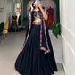 Lorenvalley Black Georgette Plain with Sequins and Thread Embroidery Work Belt Lehenga Choli with Dupatta | Swadesiicart