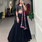 Lorenvalley Black Georgette Plain with Sequins and Thread Embroidery Work Belt Lehenga Choli with Dupatta | Swadesiicart