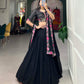 Lorenvalley Black Georgette Plain with Sequins and Thread Embroidery Work Belt Lehenga Choli with Dupatta | Swadesiicart