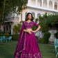 Lorenvalley Purple Vichitra Silk Sequins and Thread Embroidery Work With Lace Border Lehenga Choli | Swadesiicart