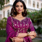 Lorenvalley Purple Vichitra Silk Sequins and Thread Embroidery Work With Lace Border Lehenga Choli | Swadesiicart