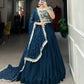 Lorenvalley Teal Georgette Plain with Sequins and Thread Embroidery Work Belt Lehenga Choli | Swadesiicart