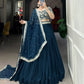 Lorenvalley Teal Georgette Plain with Sequins and Thread Embroidery Work Belt Lehenga Choli | Swadesiicart