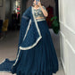 Lorenvalley Teal Georgette Plain with Sequins and Thread Embroidery Work Belt Lehenga Choli | Swadesiicart