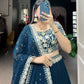 Lorenvalley Teal Georgette Plain with Sequins and Thread Embroidery Work Belt Lehenga Choli | Swadesiicart