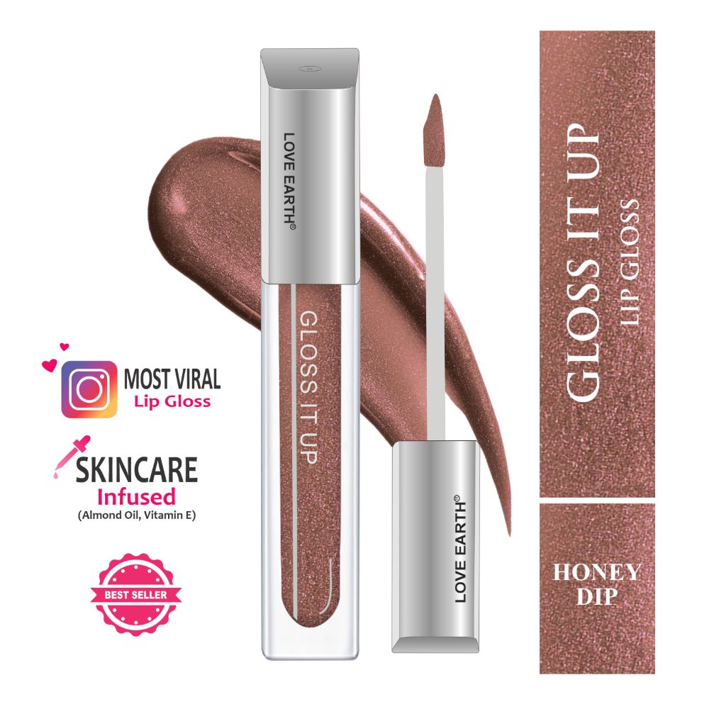 Love Earth Lip Gloss - Honey Dip (Brown Glitter) - Swadesiicart