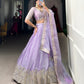 Lorenvalley Lavender Burberry Silk Sequins Embroidery Work Lace Border Lehenga Choli | Swadesiicart