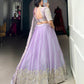 Lorenvalley Lavender Burberry Silk Sequins Embroidery Work Lace Border Lehenga Choli | Swadesiicart