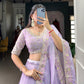 Lorenvalley Lavender Burberry Silk Sequins Embroidery Work Lace Border Lehenga Choli | Swadesiicart
