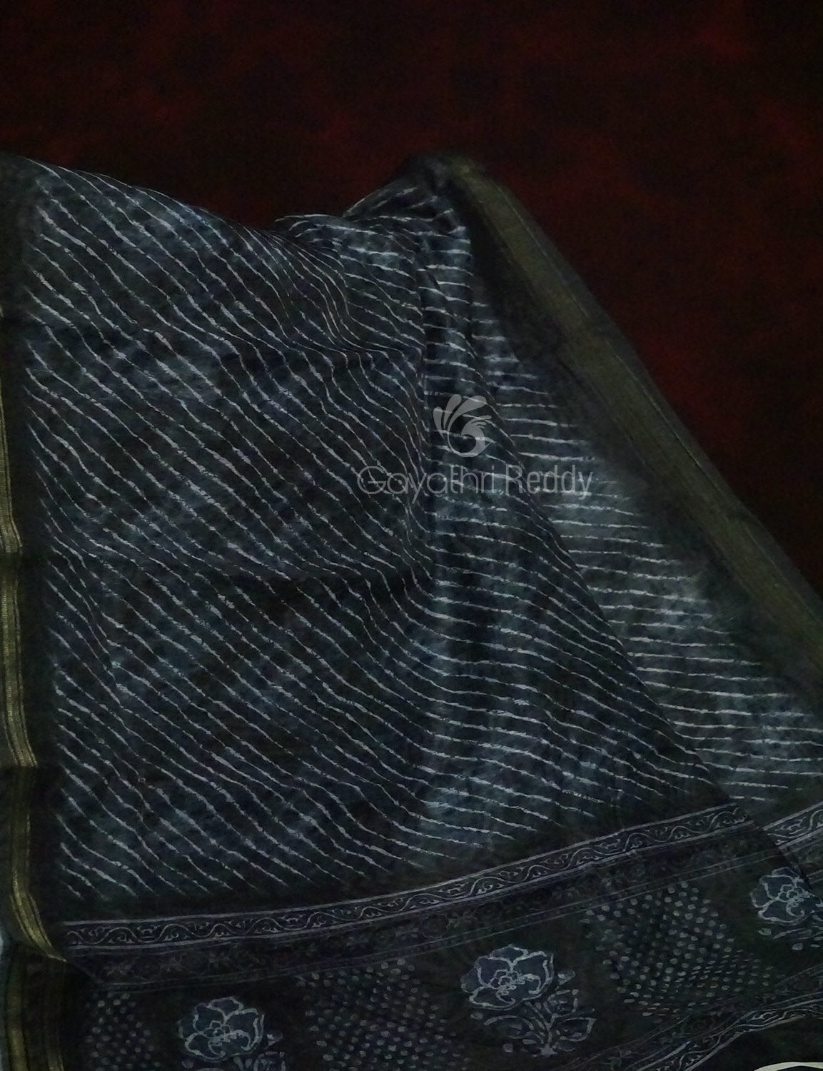 Slate Black Colour Leheriya Design Semi Chanderi Saree By Gayathri Reddy Designer Studio | Swadesiicart