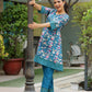 Vaasva Women Cyan Embroidered Printed Kurta Set With Laced Solid Pants | Swadesiicart