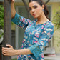 Vaasva Women Cyan Embroidered Printed Kurta Set With Laced Solid Pants | Swadesiicart