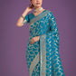 Monjolika Fashion Stunning Cyan blue Banarasi Satin Silk Golden Meenakari Work Saree | Swadesiicart