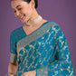 Monjolika Fashion Stunning Cyan blue Banarasi Satin Silk Golden Meenakari Work Saree | Swadesiicart