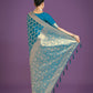 Monjolika Fashion Stunning Cyan blue Banarasi Satin Silk Golden Meenakari Work Saree | Swadesiicart
