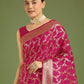 Monjolika Fashion Stunning Rani Pink Banarasi Satin Silk Golden Meenakari Work Saree | Swadesiicart
