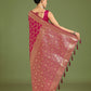 Monjolika Fashion Stunning Rani Pink Banarasi Satin Silk Golden Meenakari Work Saree | Swadesiicart