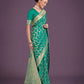 Monjolika Fashion Stunning Turquoise Banarasi Satin Silk Golden Meenakari Work Saree | Swadesiicart