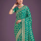Monjolika Fashion Stunning Turquoise Banarasi Satin Silk Golden Meenakari Work Saree | Swadesiicart